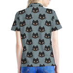 Black Cat Knitted Pattern Print Women's Polo Shirt