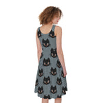 Black Cat Knitted Pattern Print Women's Sleeveless Dress