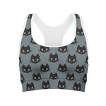 Black Cat Knitted Pattern Print Women's Sports Bra