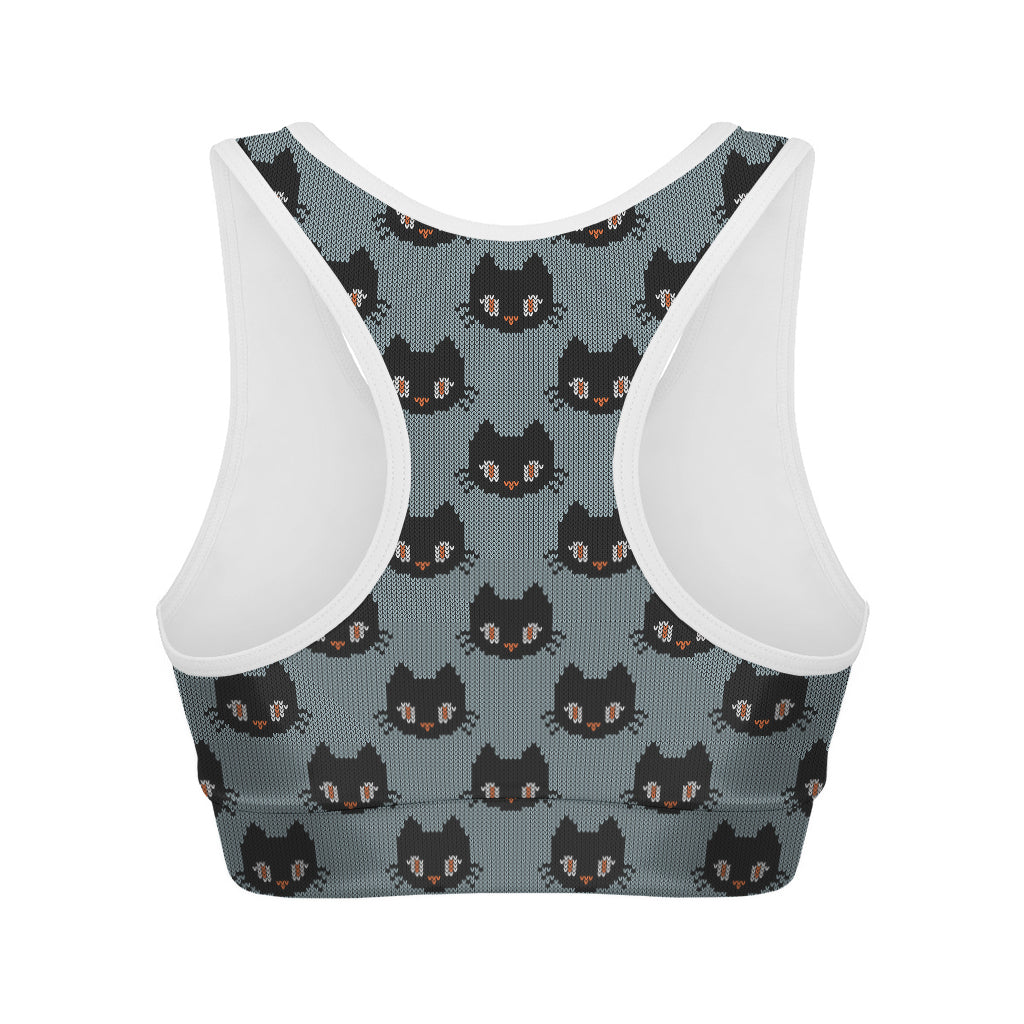 Black Cat Knitted Pattern Print Women's Sports Bra