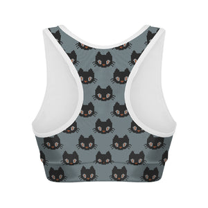 Black Cat Knitted Pattern Print Women's Sports Bra