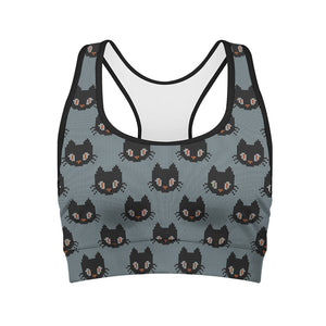 Black Cat Knitted Pattern Print Women's Sports Bra