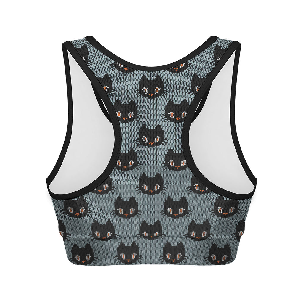 Black Cat Knitted Pattern Print Women's Sports Bra