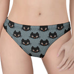 Black Cat Knitted Pattern Print Women's Thong