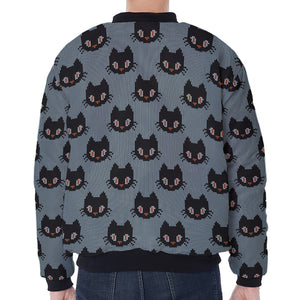 Black Cat Knitted Pattern Print Zip Sleeve Bomber Jacket