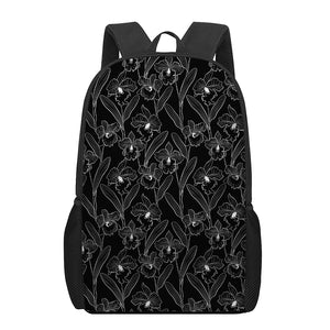 Black Cattleya Flower Pattern Print 17 Inch Backpack