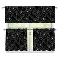 Black Cattleya Flower Pattern Print 3 Piece Kitchen Curtains