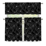 Black Cattleya Flower Pattern Print 3 Piece Kitchen Curtains