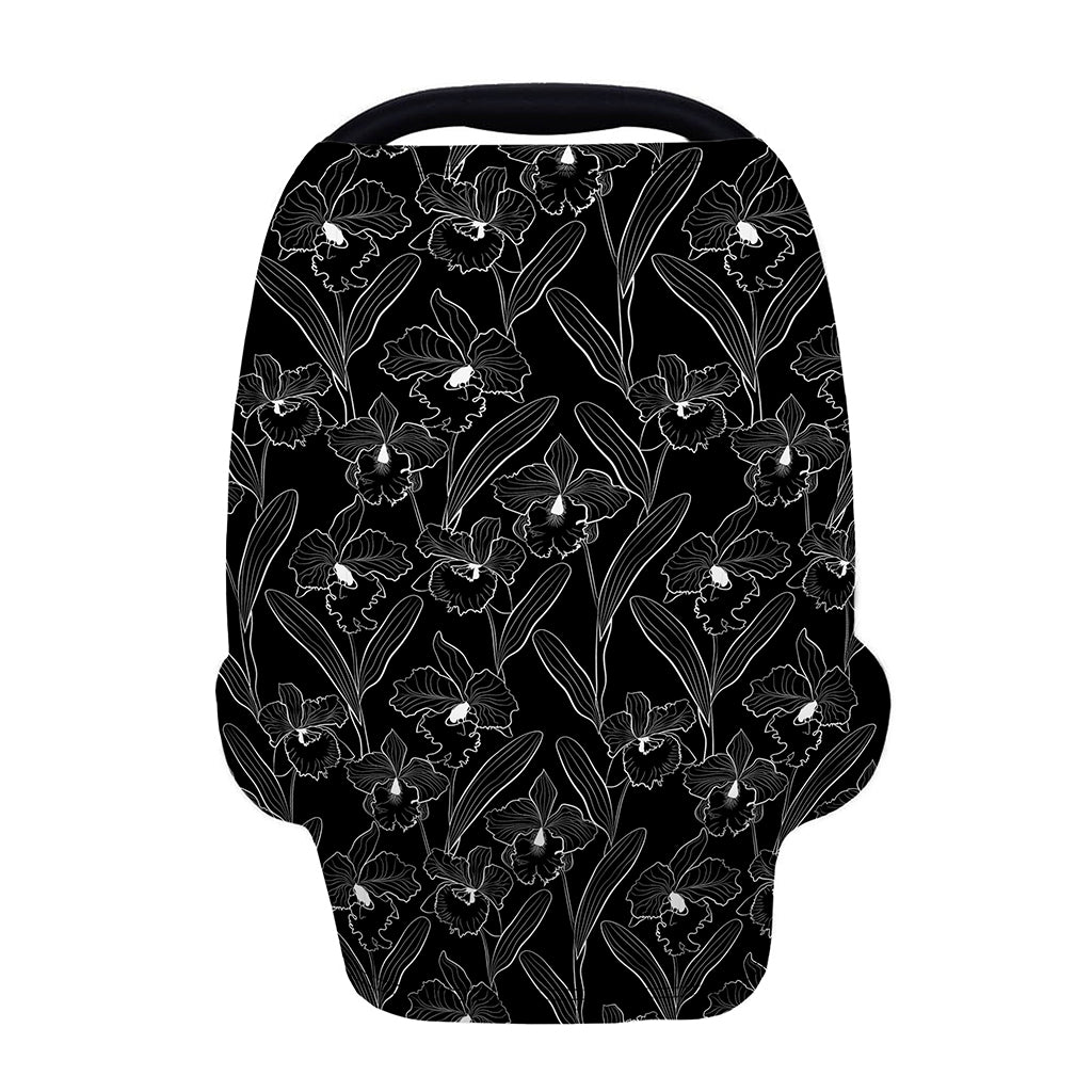 Black Cattleya Flower Pattern Print Baby Seat Cover