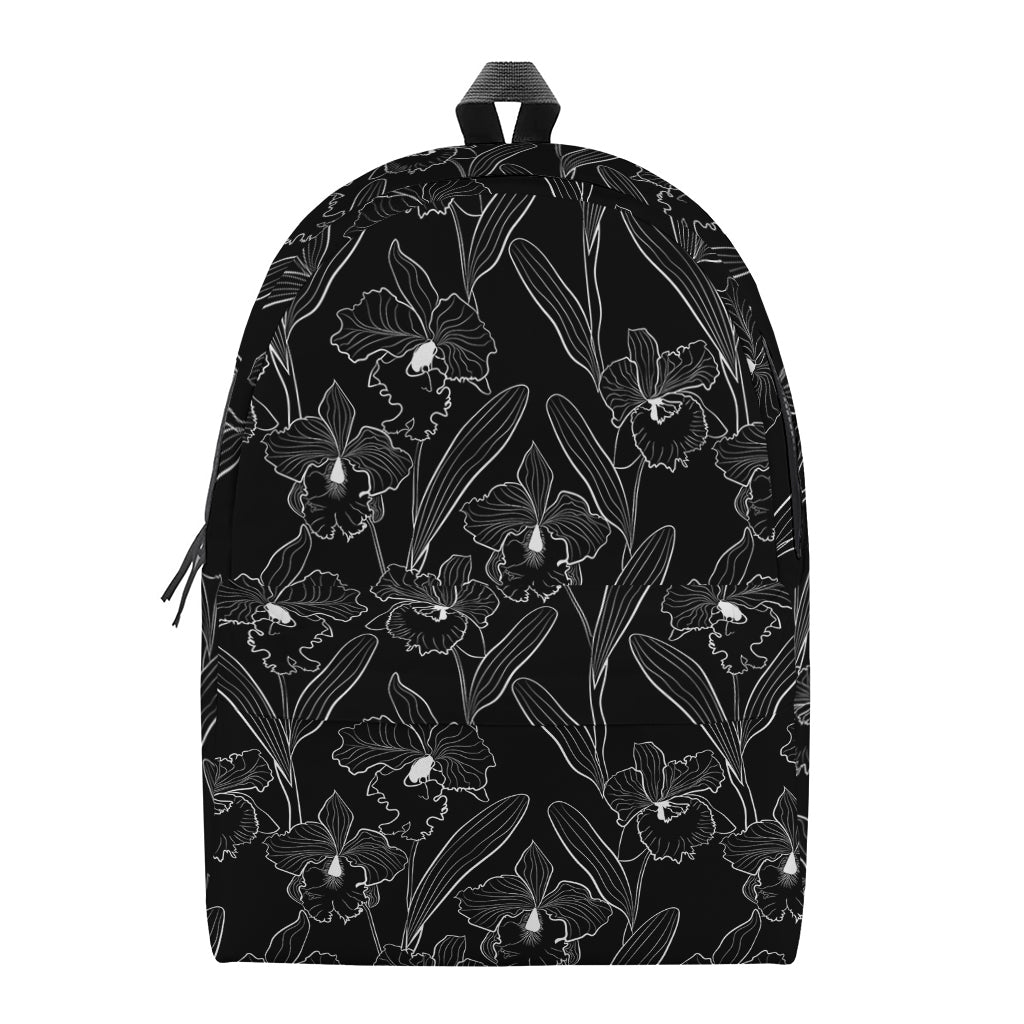 Black Cattleya Flower Pattern Print Backpack