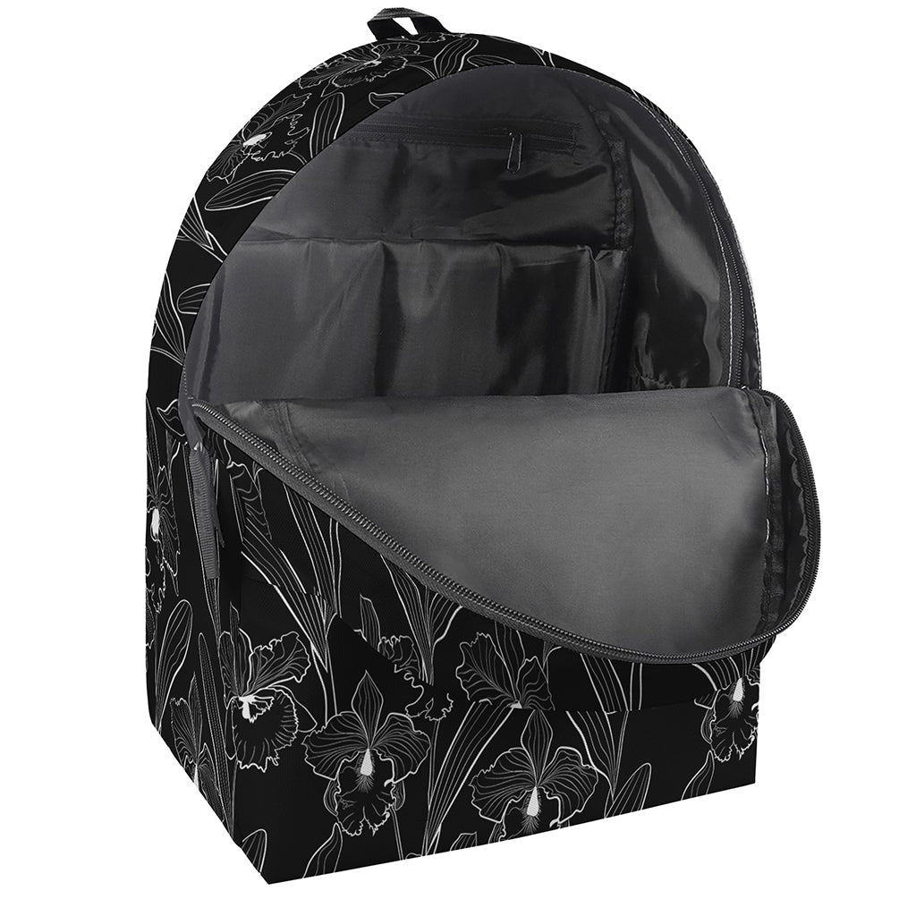 Black Cattleya Flower Pattern Print Backpack