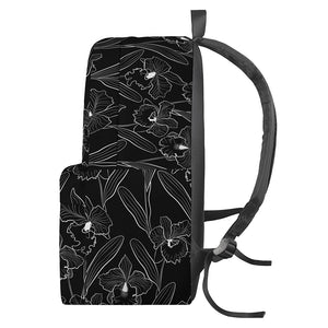 Black Cattleya Flower Pattern Print Backpack