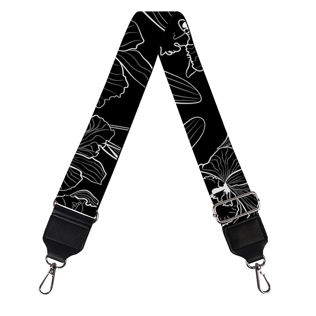 Black Cattleya Flower Pattern Print Bag Strap