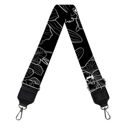 Black Cattleya Flower Pattern Print Bag Strap