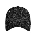 Black Cattleya Flower Pattern Print Baseball Cap