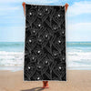 Black Cattleya Flower Pattern Print Beach Towel