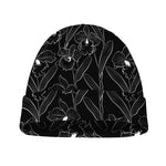 Black Cattleya Flower Pattern Print Beanie