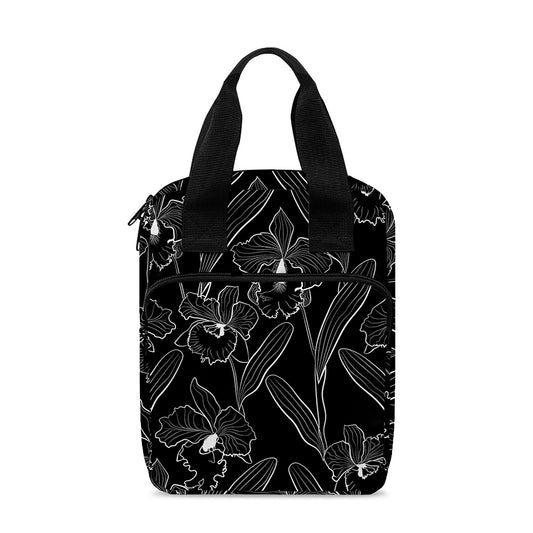 Black Cattleya Flower Pattern Print Bible Tote Bag