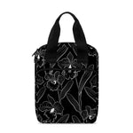 Black Cattleya Flower Pattern Print Bible Tote Bag