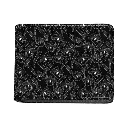 Black Cattleya Flower Pattern Print Bifold Wallet