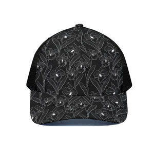 Black Cattleya Flower Pattern Print Black Mesh Trucker Cap