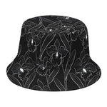 Black Cattleya Flower Pattern Print Bucket Hat