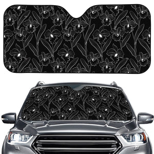 Black Cattleya Flower Pattern Print Car Windshield Sun Shade