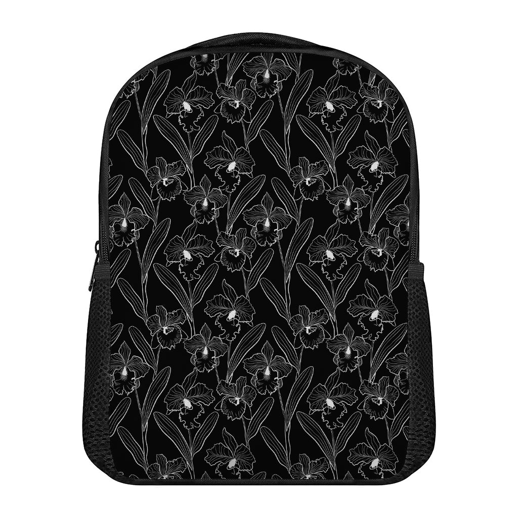 Black Cattleya Flower Pattern Print Casual Backpack