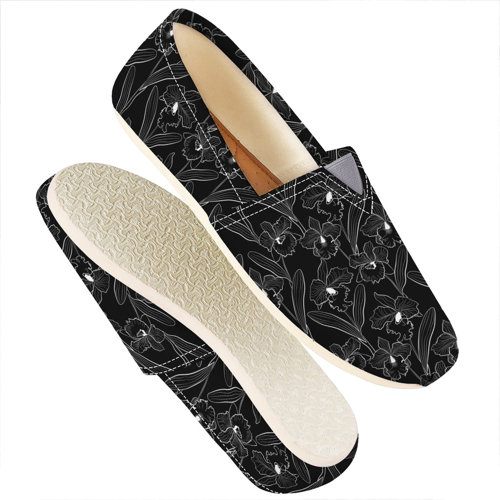 Black Cattleya Flower Pattern Print Casual Shoes