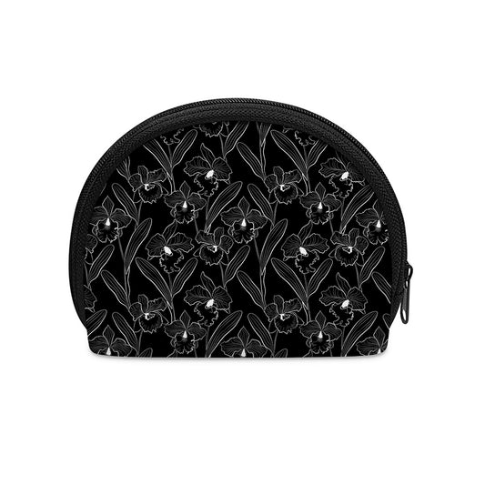 Black Cattleya Flower Pattern Print Coin Purse
