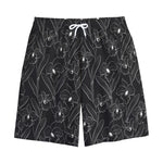 Black Cattleya Flower Pattern Print Cotton Shorts