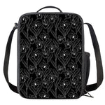 Black Cattleya Flower Pattern Print Crossbody Lunch Bag