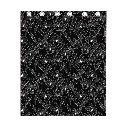 Black Cattleya Flower Pattern Print Curtain