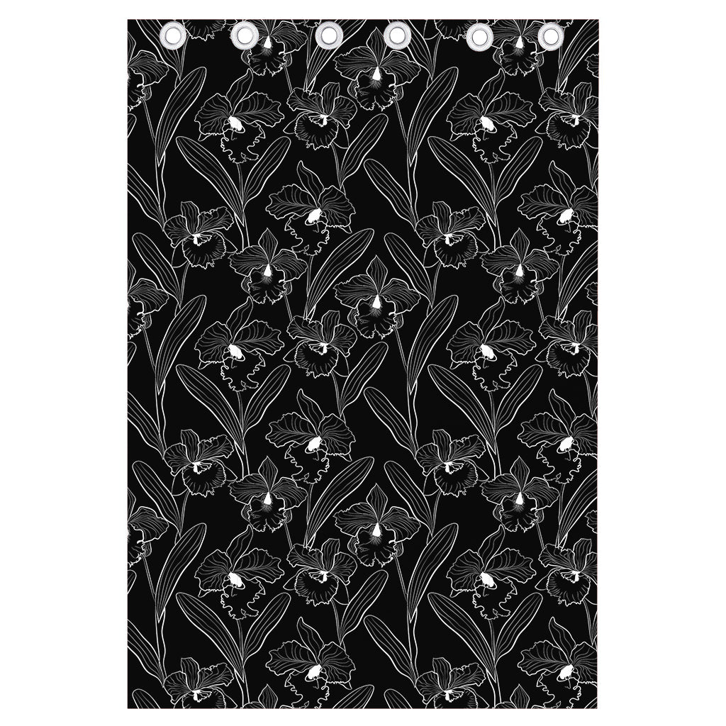 Black Cattleya Flower Pattern Print Curtain