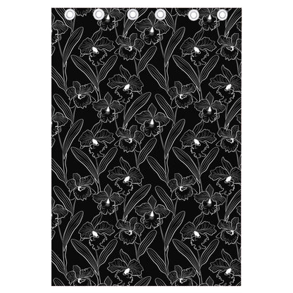 Black Cattleya Flower Pattern Print Curtain