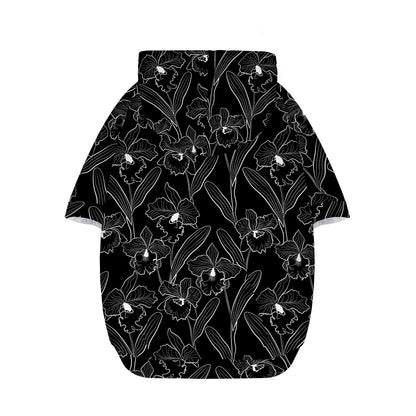 Black Cattleya Flower Pattern Print Dog Zip Up Hoodie