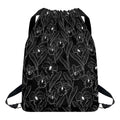 Black Cattleya Flower Pattern Print Drawstring Backpack