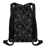Black Cattleya Flower Pattern Print Drawstring Backpack