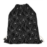 Black Cattleya Flower Pattern Print Drawstring Bag