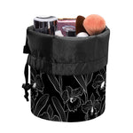 Black Cattleya Flower Pattern Print Drawstring Makeup Bag