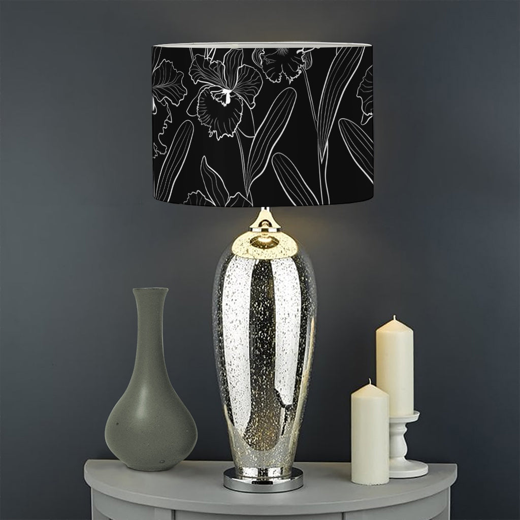 Black Cattleya Flower Pattern Print Drum Lamp Shade