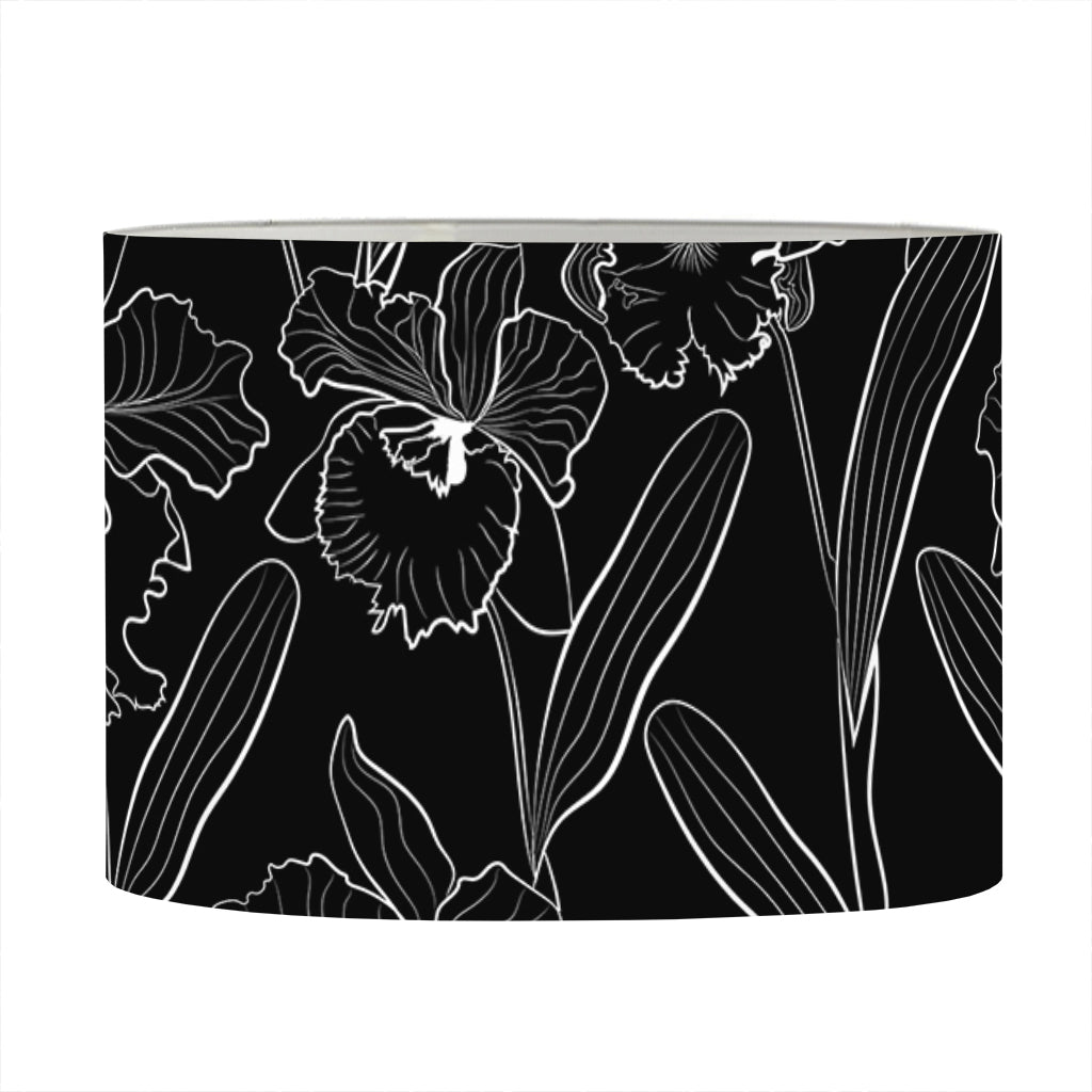 Black Cattleya Flower Pattern Print Drum Lamp Shade