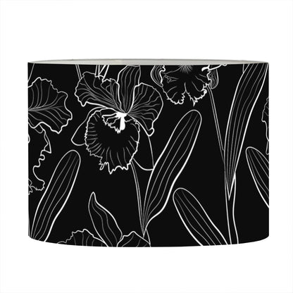Black Cattleya Flower Pattern Print Drum Lamp Shade