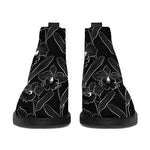 Black Cattleya Flower Pattern Print Flat Ankle Boots