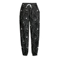 Black Cattleya Flower Pattern Print Fleece Lined Knit Pants