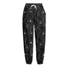 Black Cattleya Flower Pattern Print Fleece Lined Knit Pants