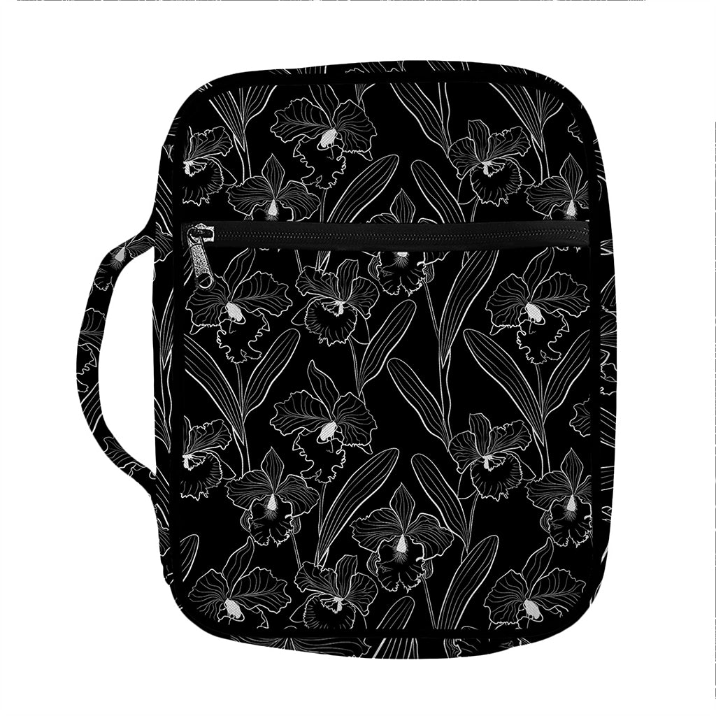 Black Cattleya Flower Pattern Print Front Pocket Bible Bag