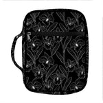Black Cattleya Flower Pattern Print Front Pocket Bible Bag
