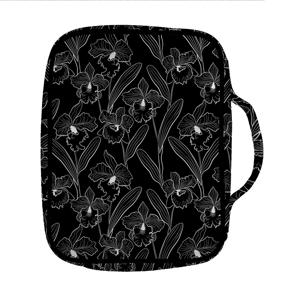Black Cattleya Flower Pattern Print Front Pocket Bible Bag