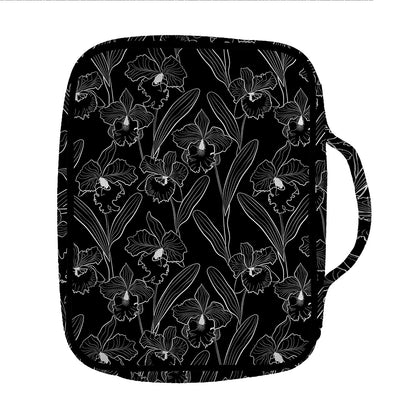 Black Cattleya Flower Pattern Print Front Pocket Bible Bag